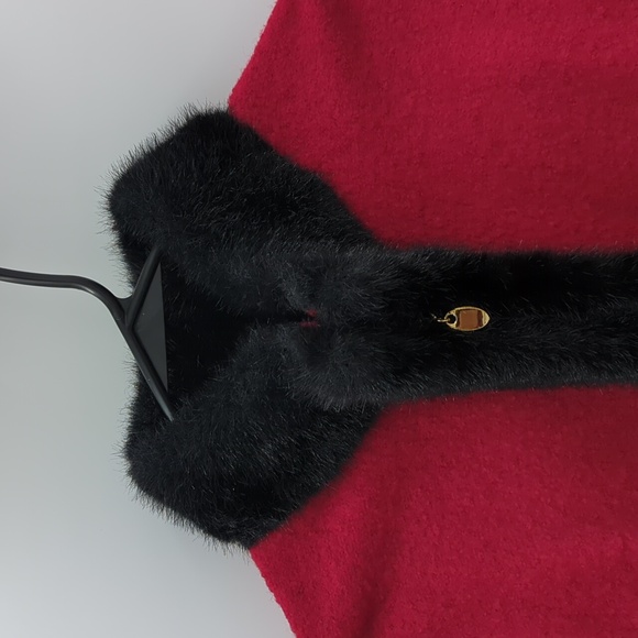 Vintage Lisa International Boiled Wool Jacket Faux Fur Medium Red Zip Up Women's - Picture 2 of 11